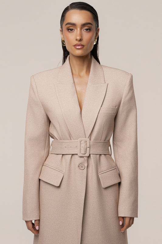 Beige Longline Tailored Coat