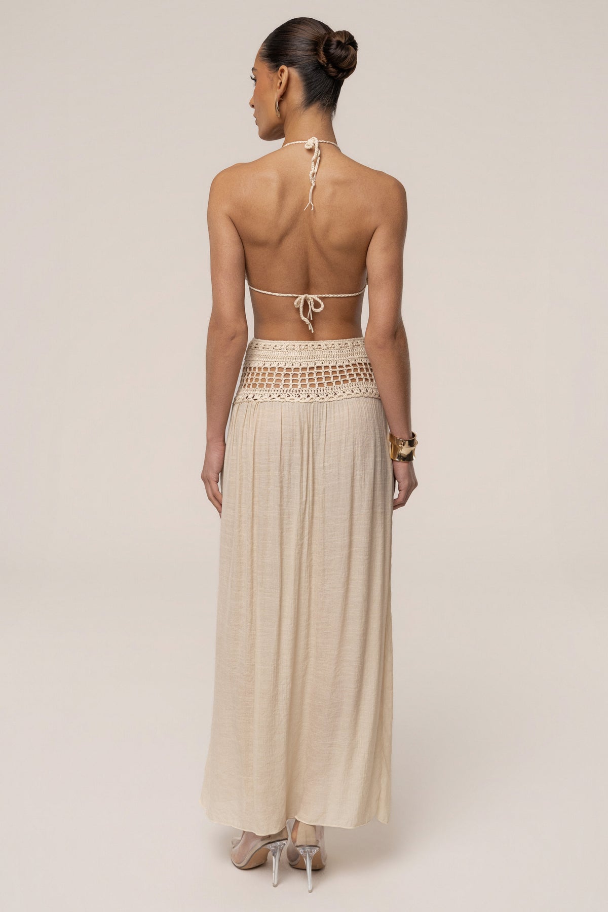 Beige Resort Crochet Maxi Skirt