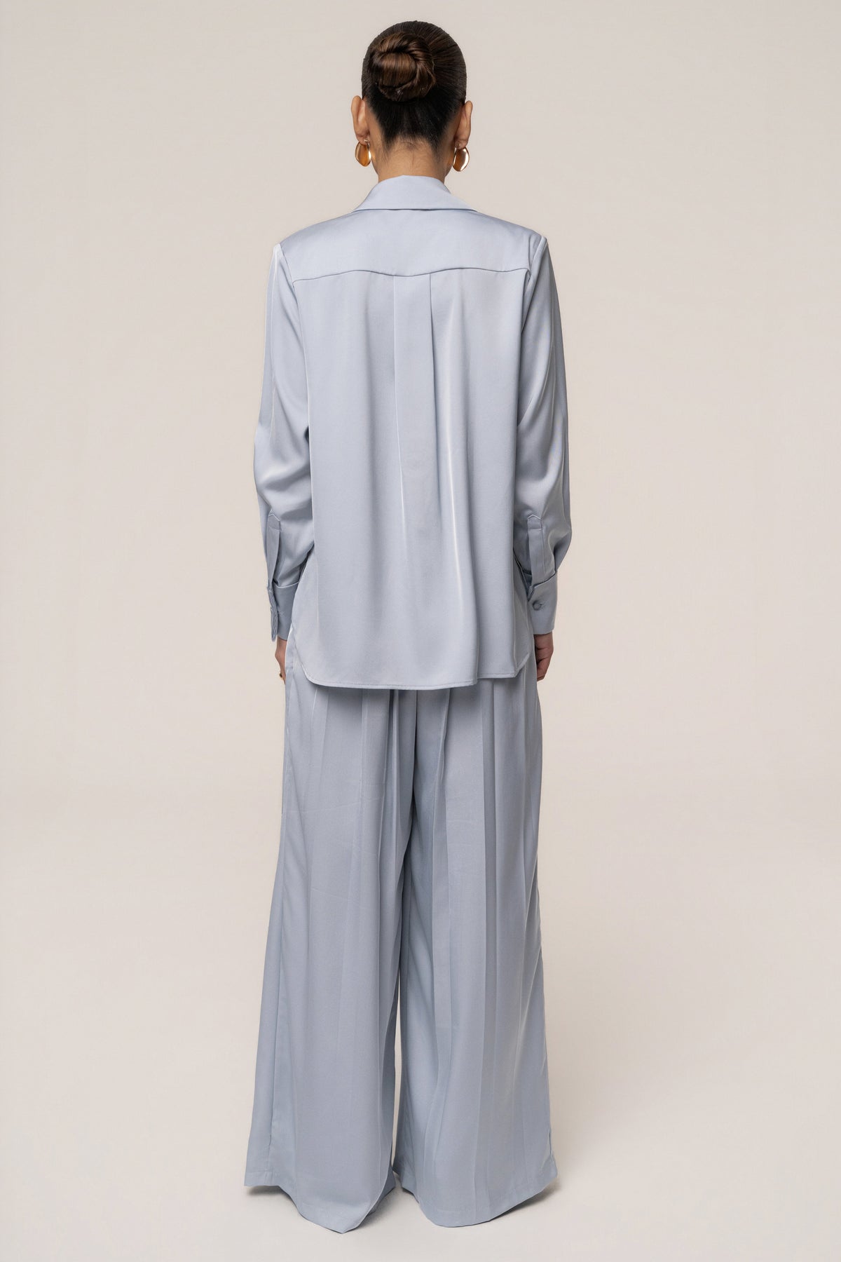 Blue Clara Wide Leg Pleated Trousers