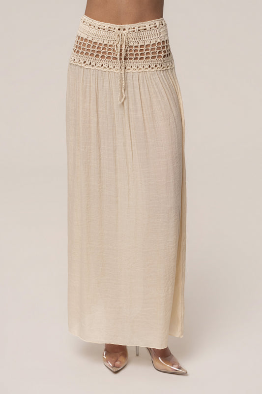 Beige Resort Crochet Maxi Skirt