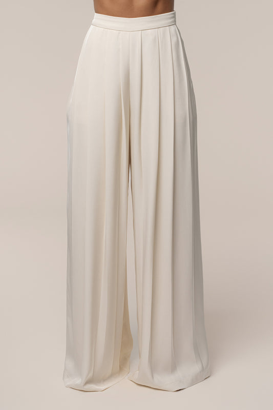 Buttercream Clara Wide Leg Pleated Trousers