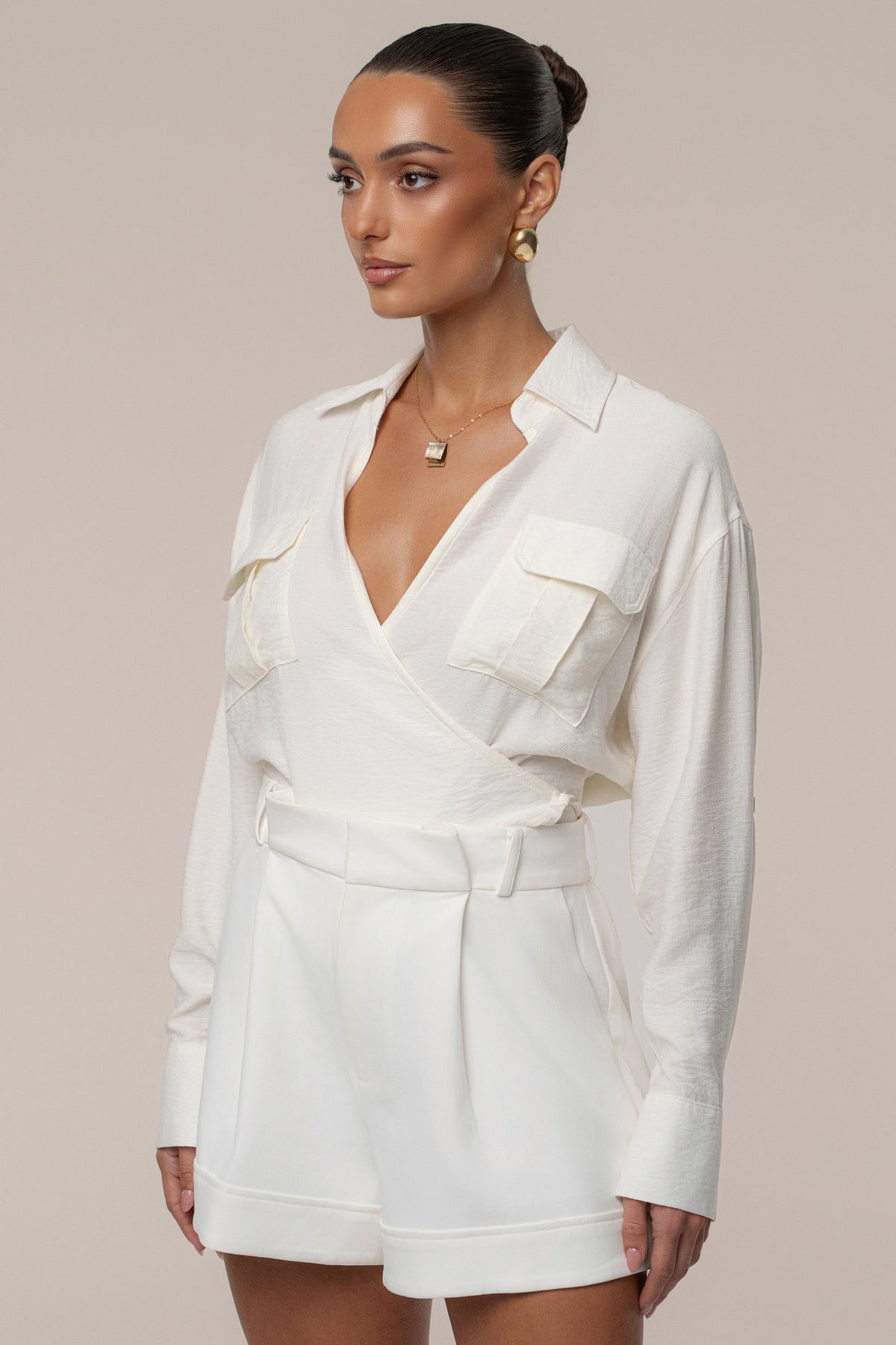 Ivory Drift Collared Cargo Top