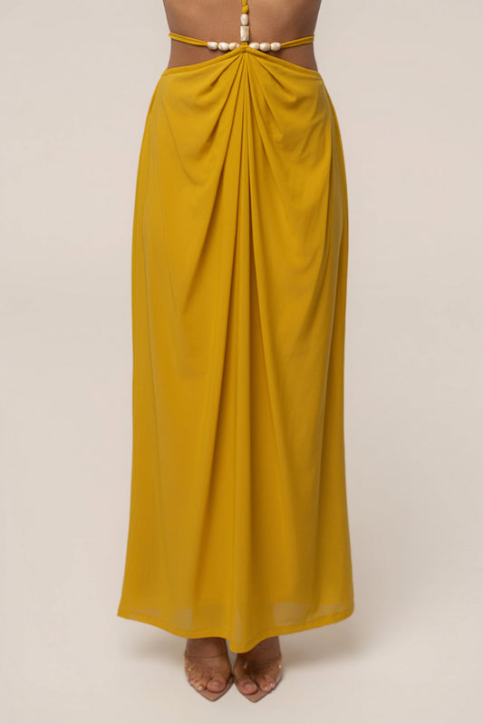 Mustard Hera Draped Maxi Skirt