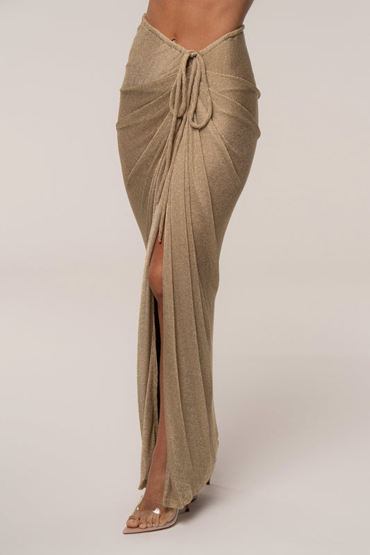 Gold Noelia Metallic Slit Skirt