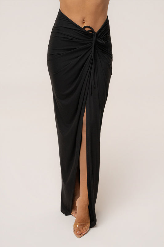 Black Island Drape Maxi Skirt