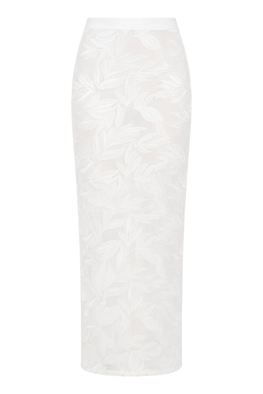 White Bali Nights Embroidered Skirt