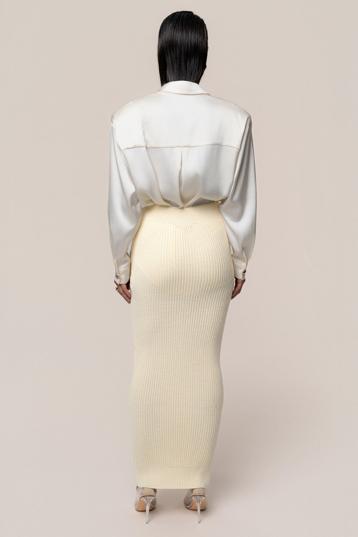 Cream Missy Cable Sweater Midi Skirt
