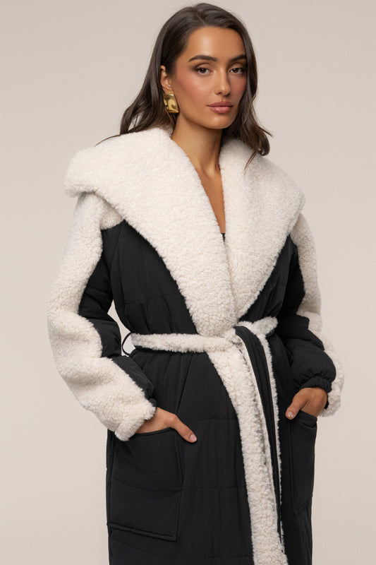 Black/Ivory Contrast Sherpa Coat