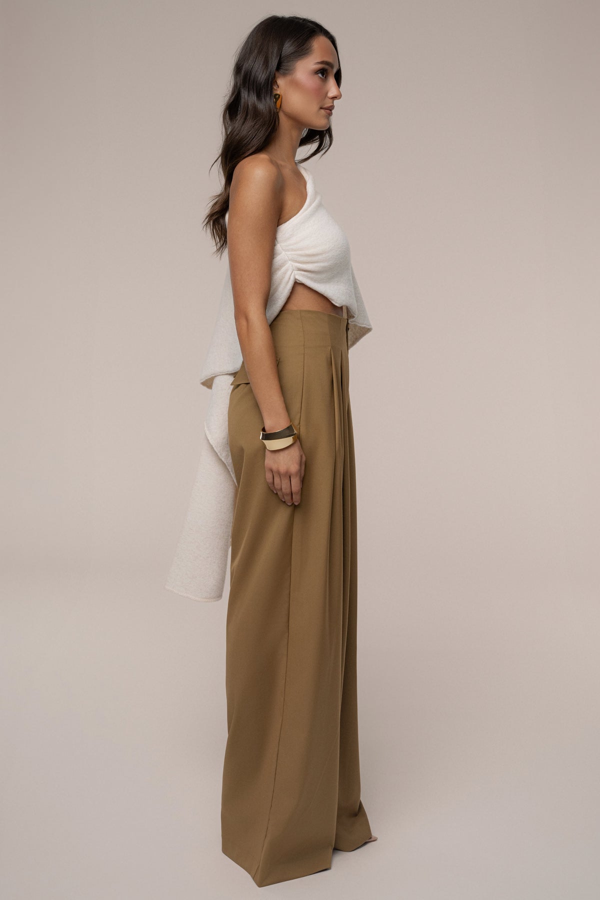 Tan Polished Pleat Trouser