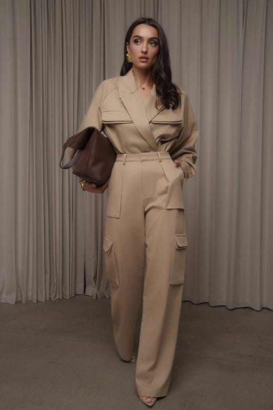 Tan Sculpted Cargo Pants