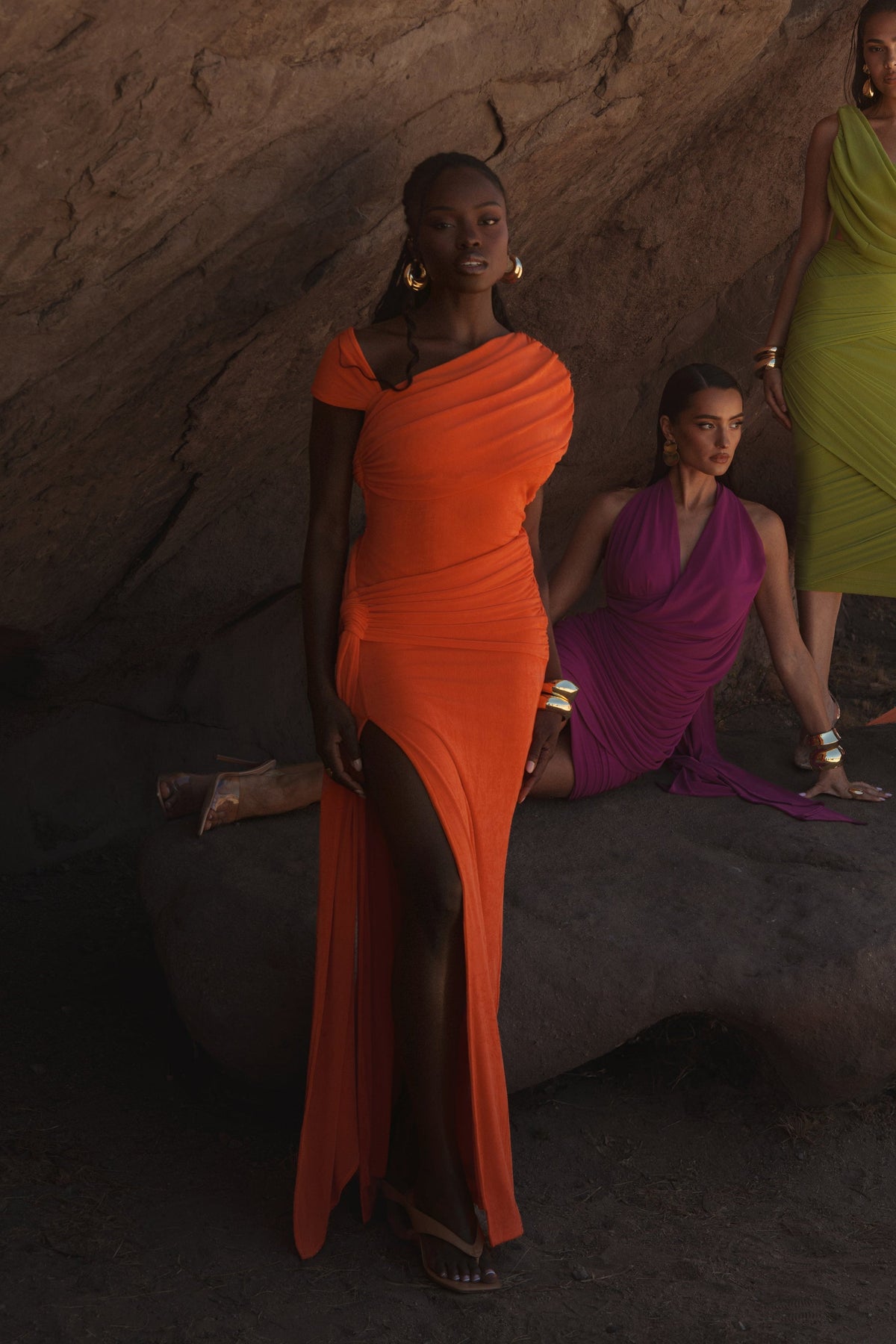 Orange Muse Draped Maxi Skirt