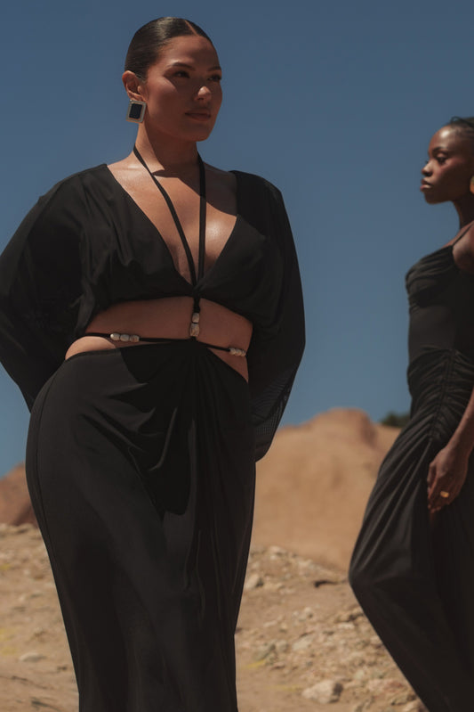 Black Hera Draped Maxi Skirt