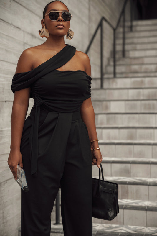 Black Above All Drape Bodysuit