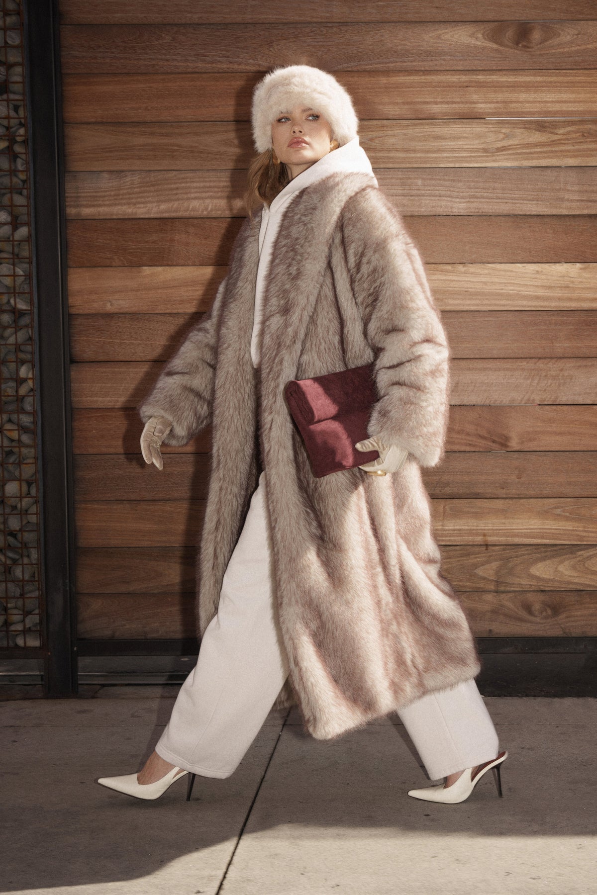 Ivory/Brown Aspen Days Faux Fur Coat