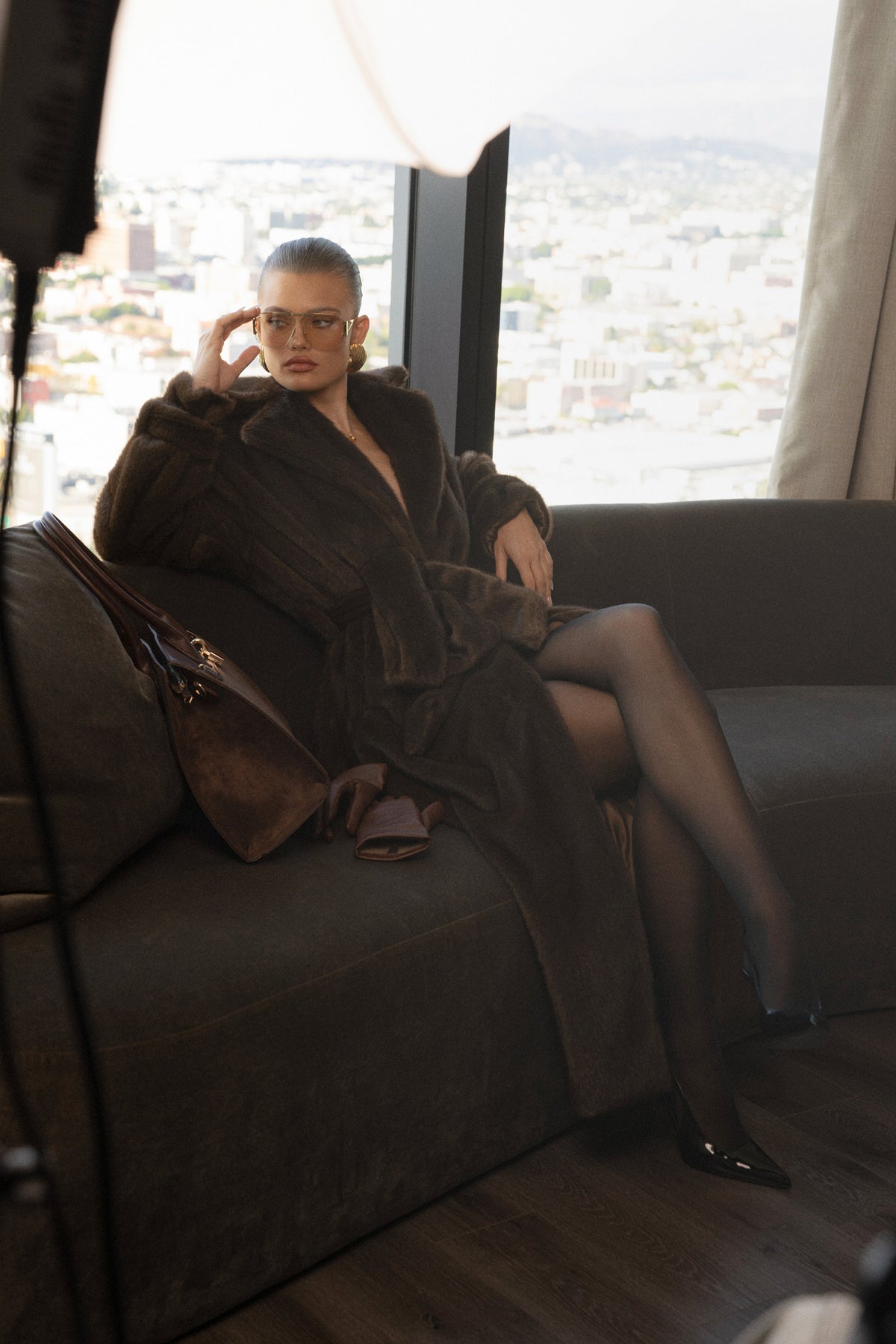 Brown Uptown Faux Fur Coat