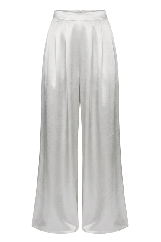 White Satin Bliss Pleated Pant