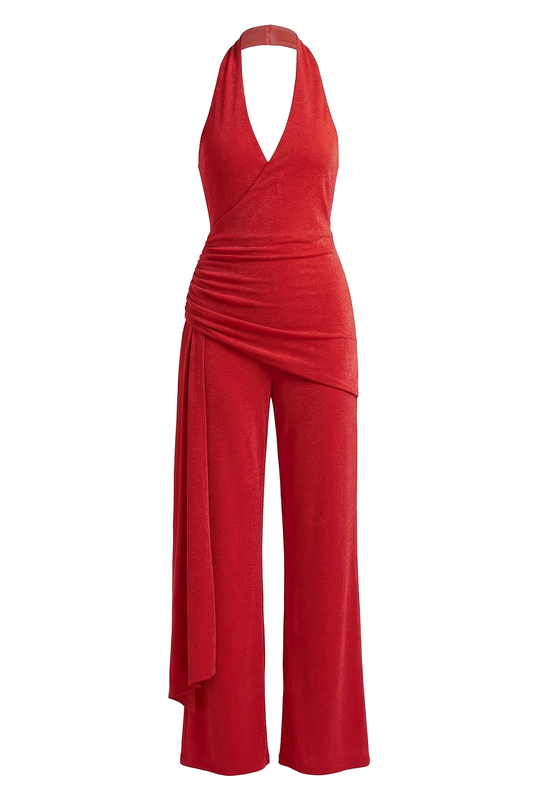 Red Rustic Charm Halter Jumpsuit