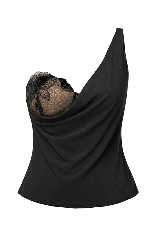 Black Velina Satin Cowl Top