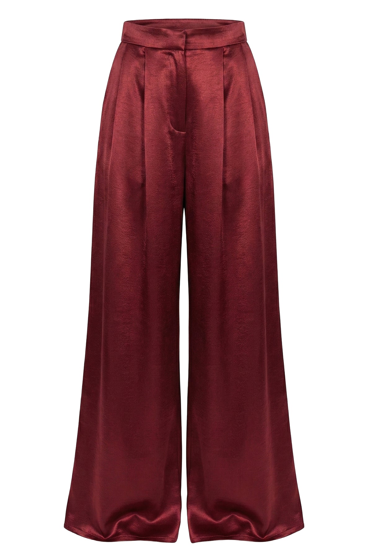 Burgundy Satin Bliss Pleated Pant
