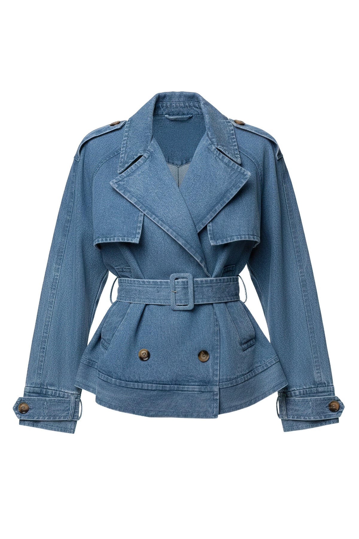 Medium Wash Double Breasted Denim Jacket