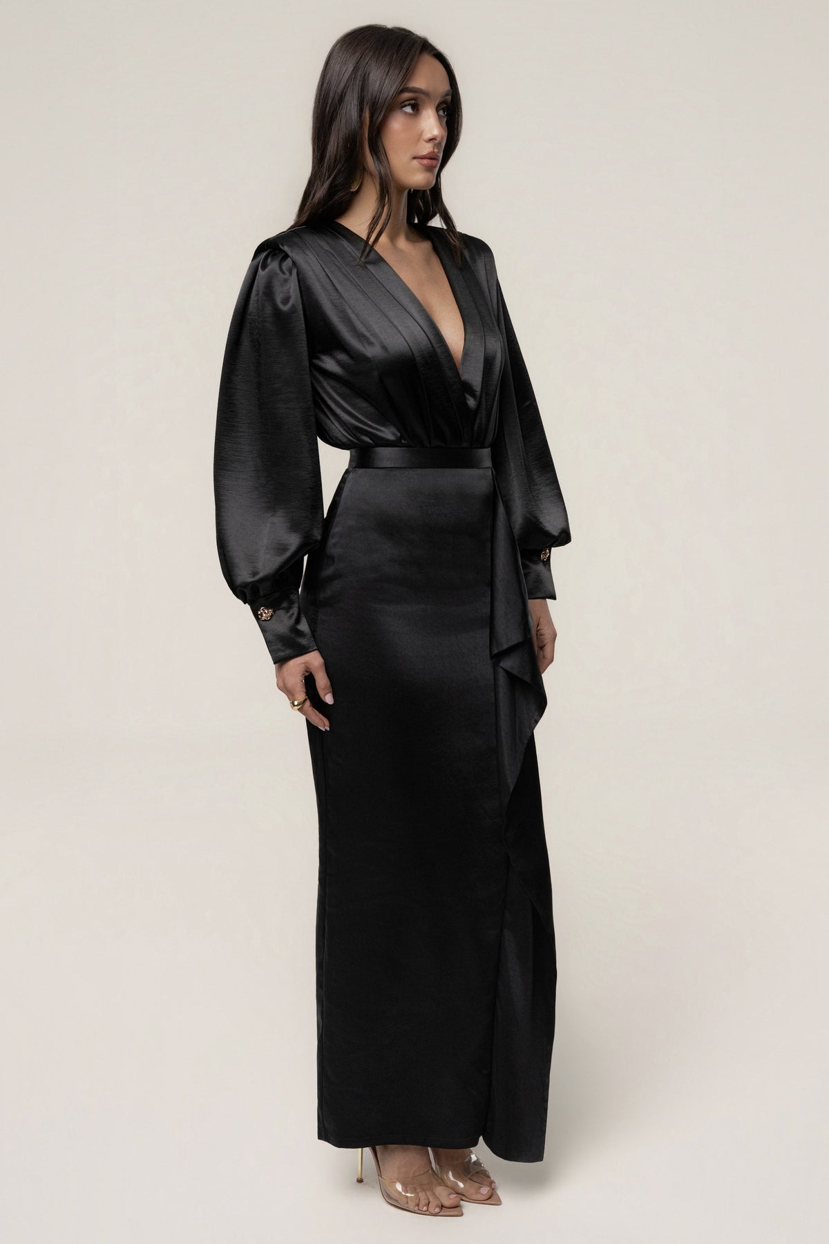 Black Midnight Mirage Satin Skirt