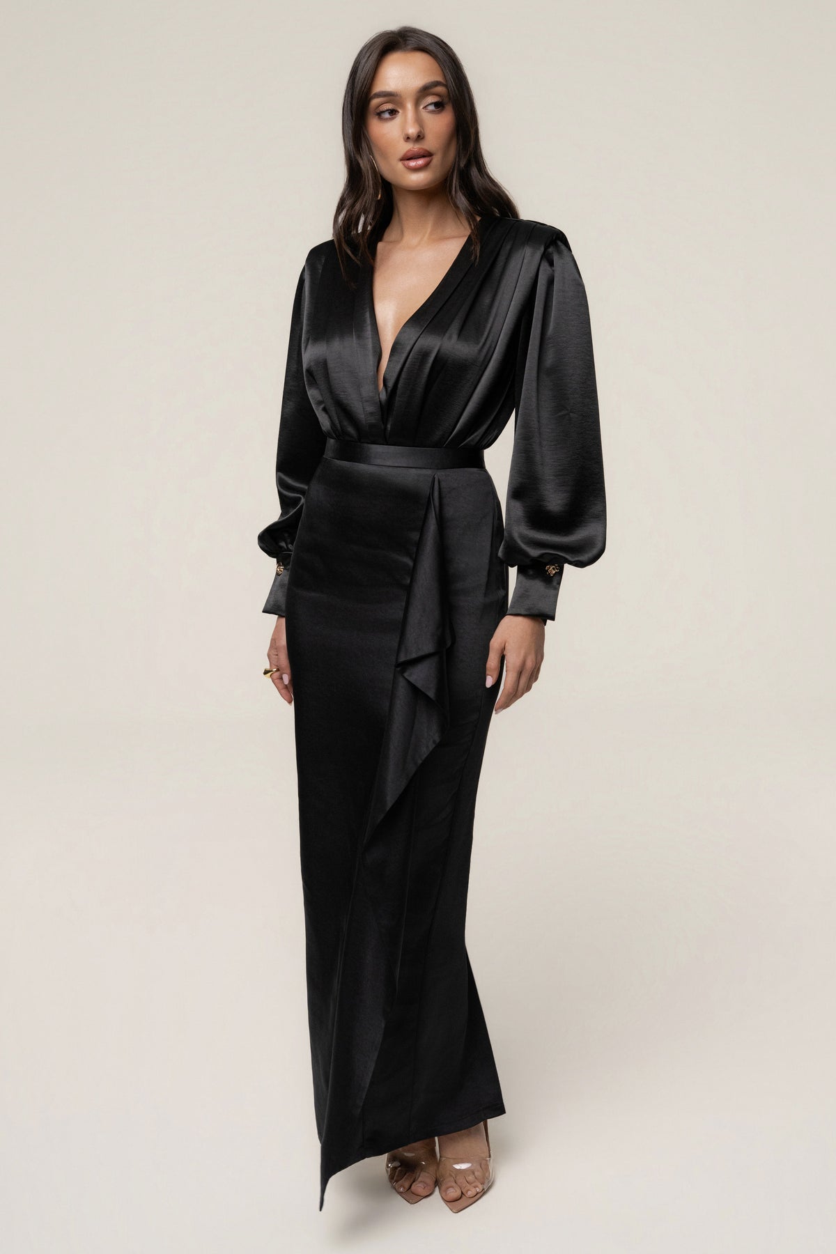 Black Midnight Mirage Satin Skirt