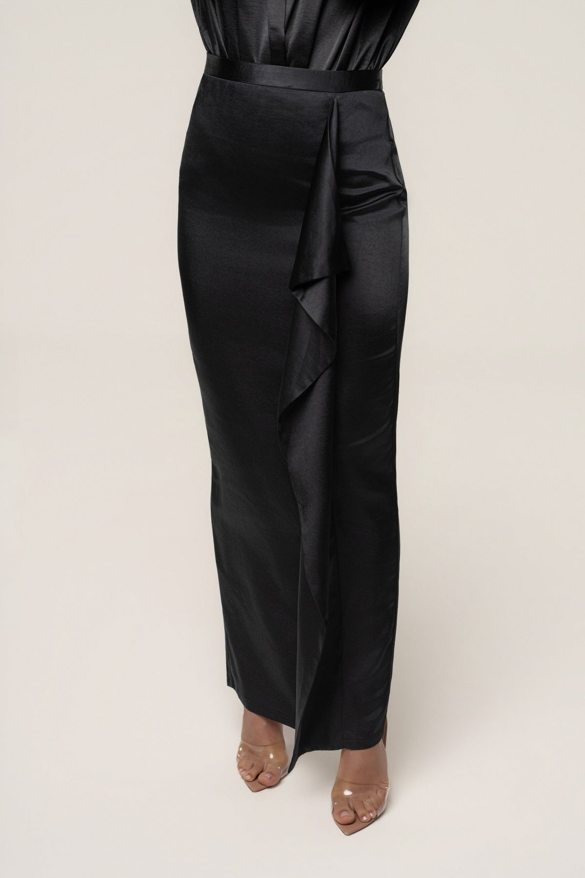 Black Midnight Mirage Satin Skirt