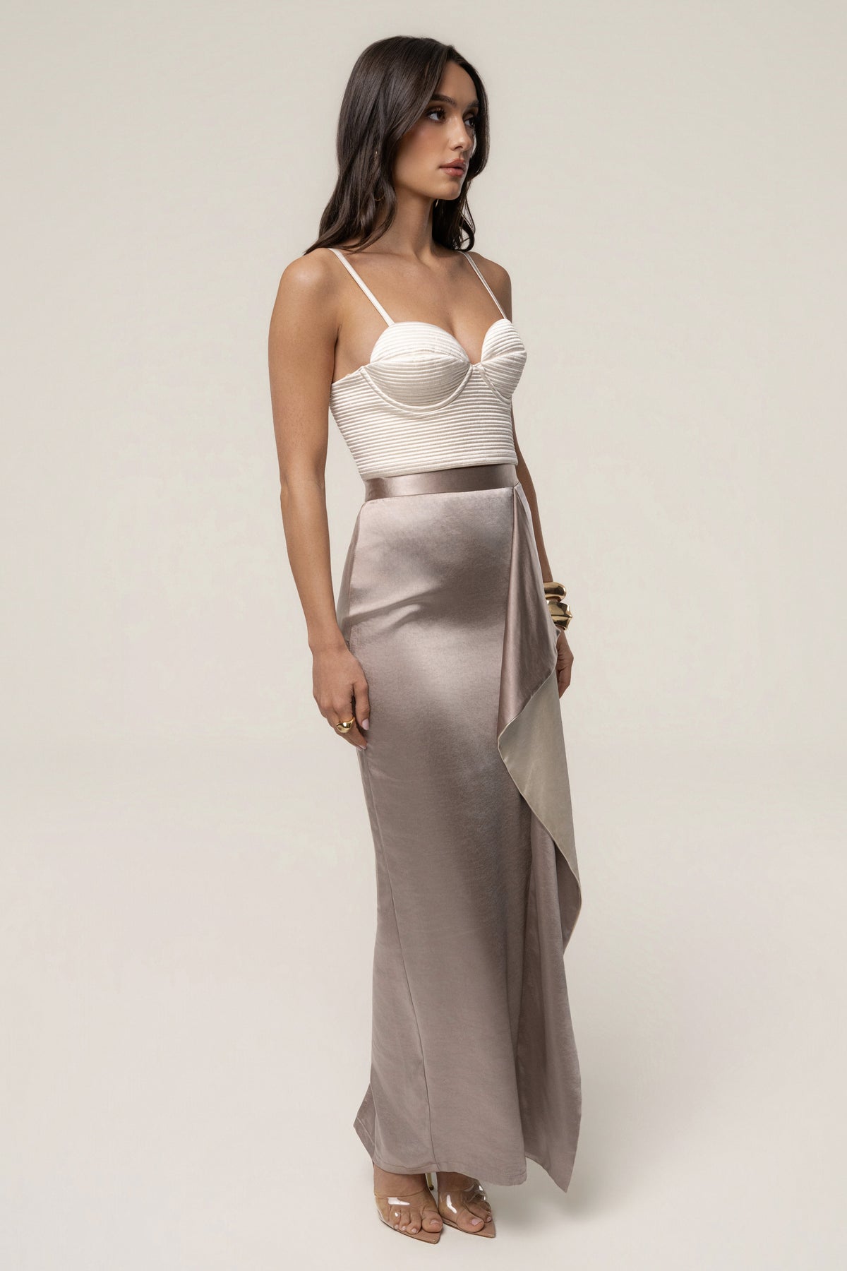 Taupe Midnight Mirage Satin Skirt
