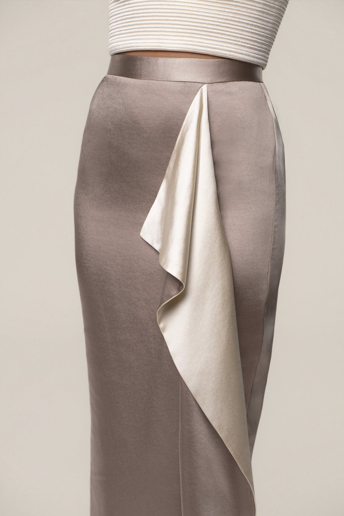 Taupe Midnight Mirage Satin Skirt