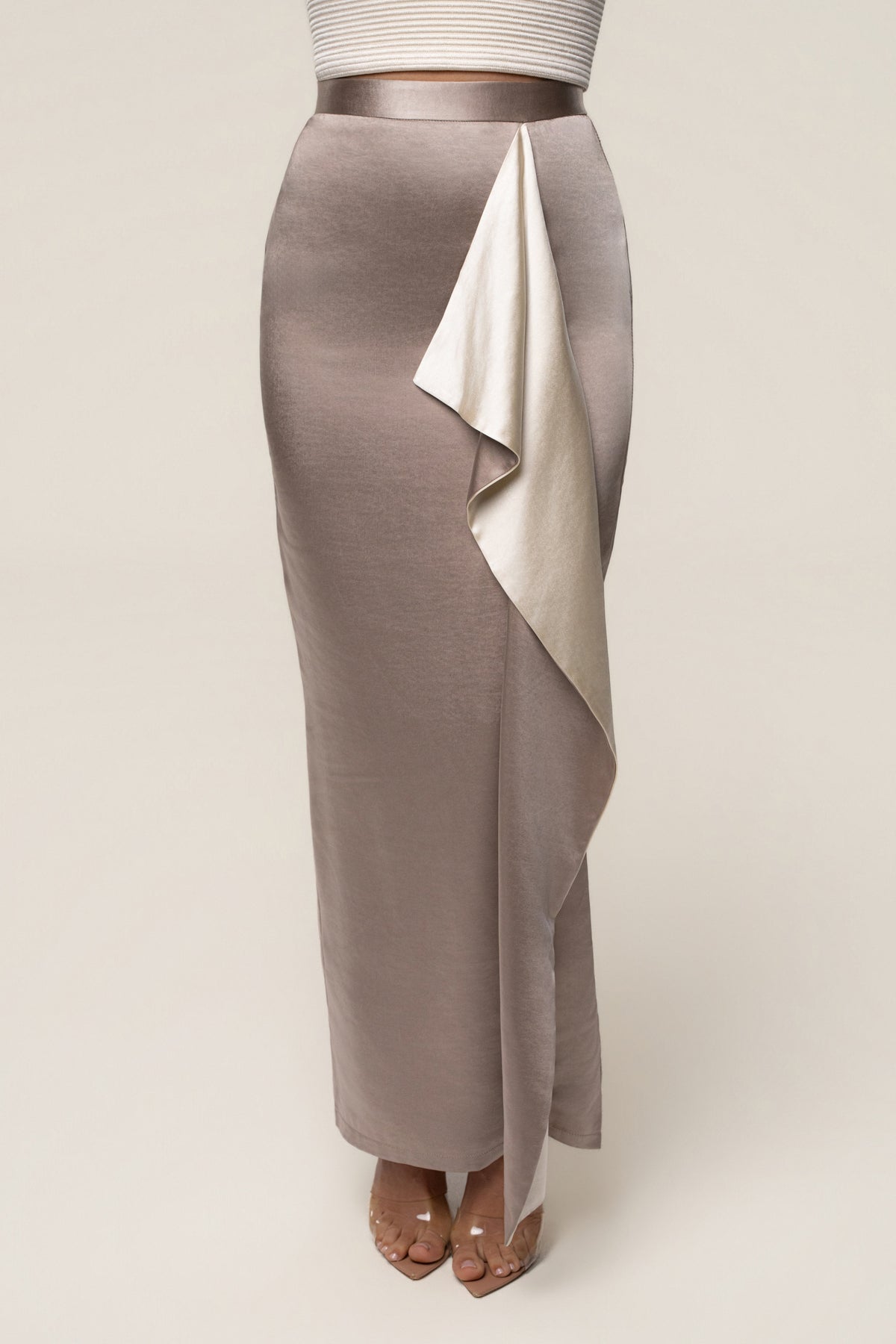 Taupe Midnight Mirage Satin Skirt
