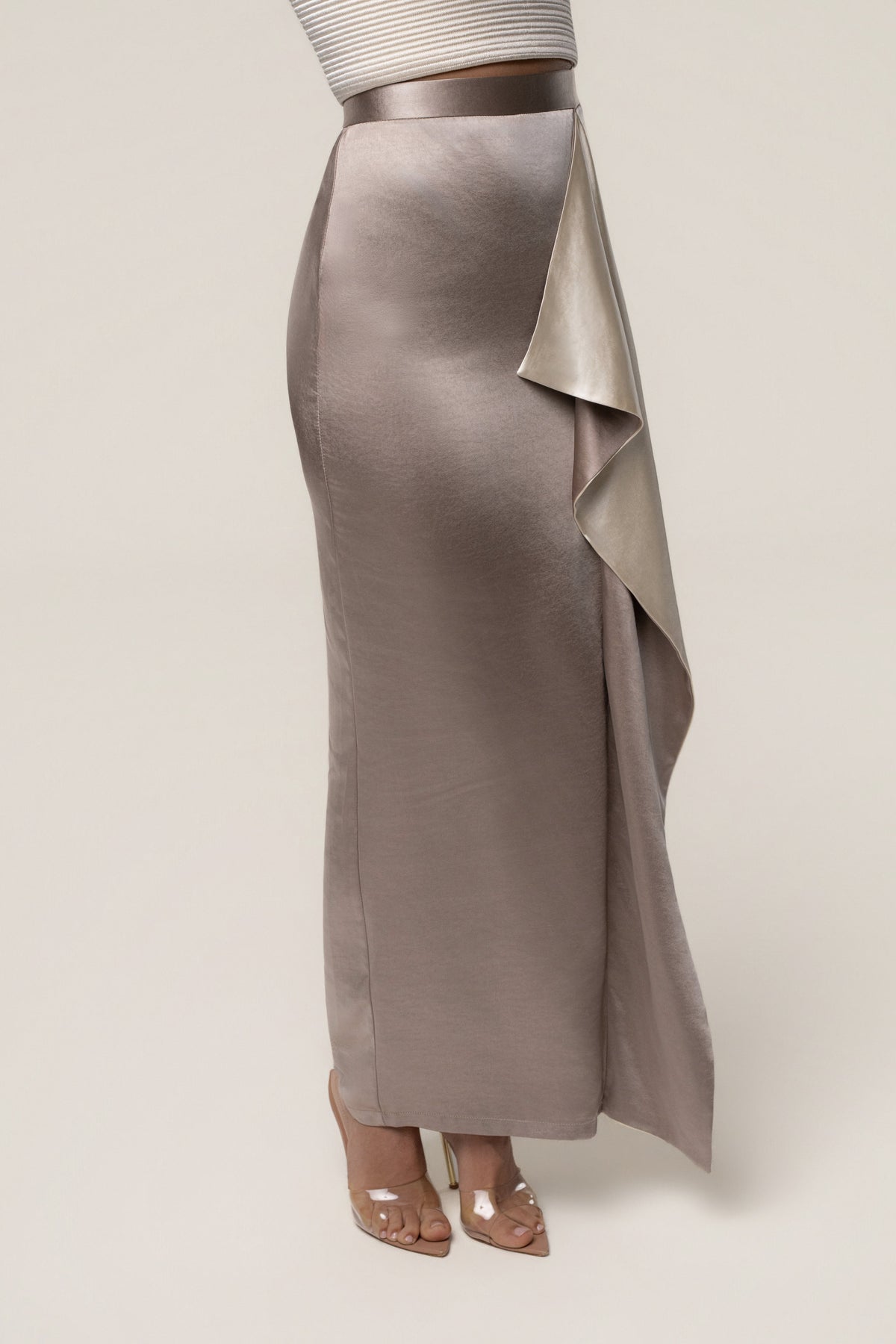 Taupe Midnight Mirage Satin Skirt