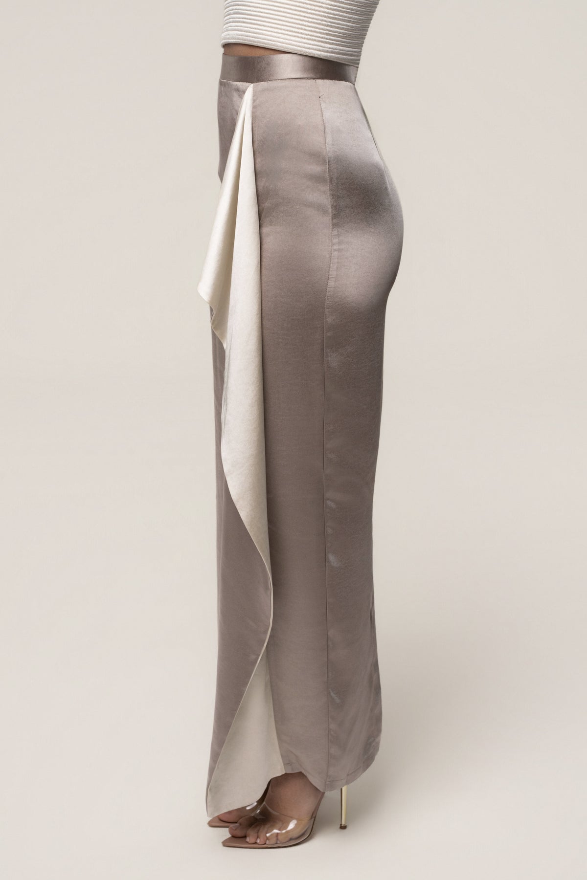 Taupe Midnight Mirage Satin Skirt