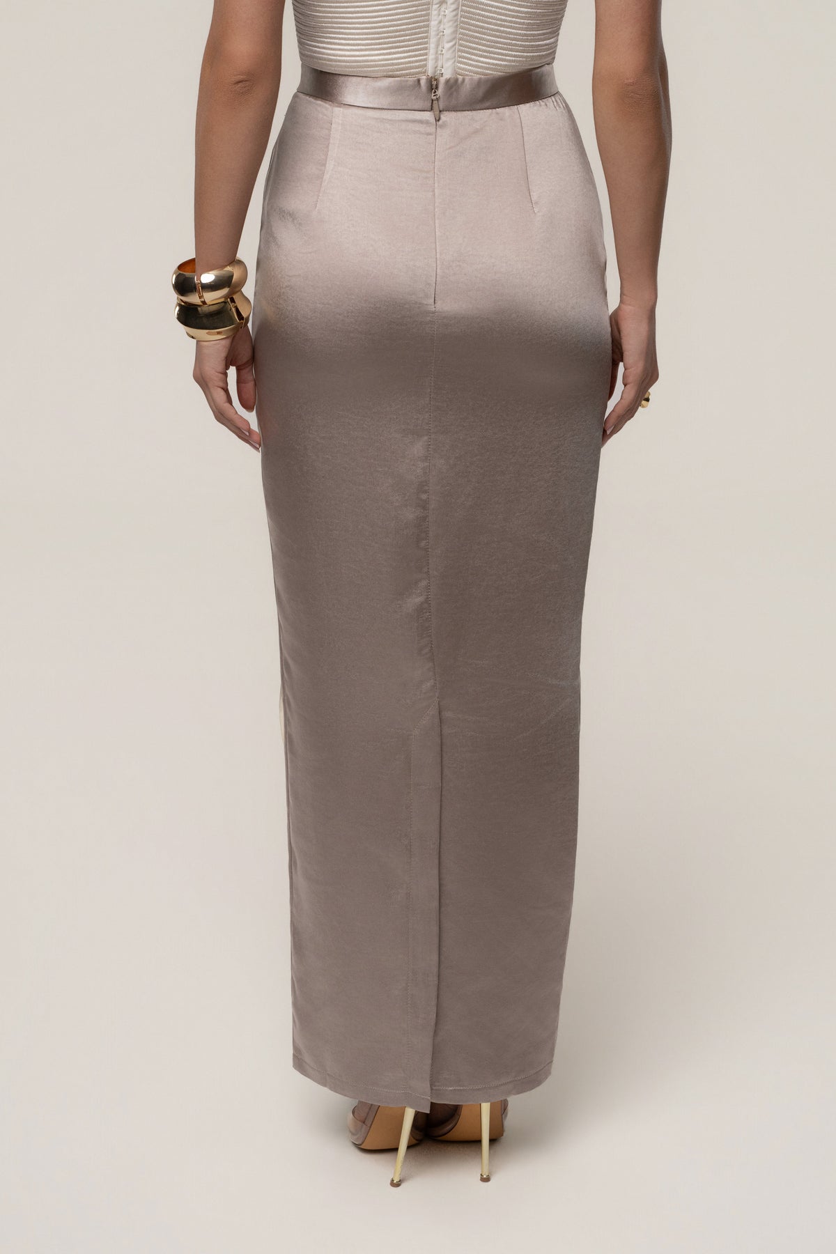 Taupe Midnight Mirage Satin Skirt