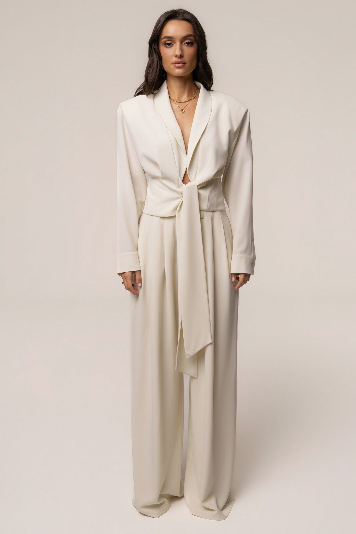 Cream Estate Pleated Trouser