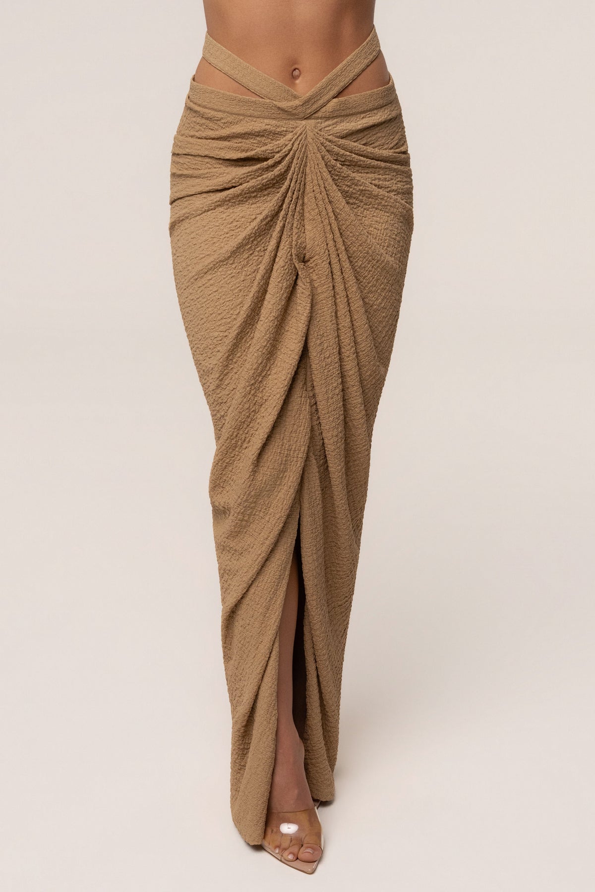 Beige Cabana Slit Maxi Skirt