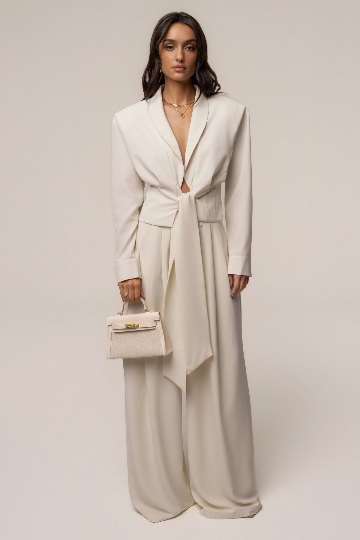 Cream Estate Pleated Trouser