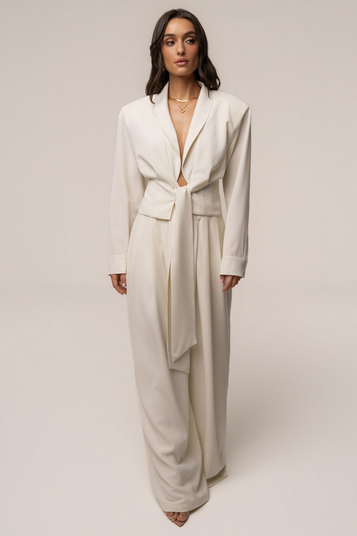 Cream Estate Pleated Trouser