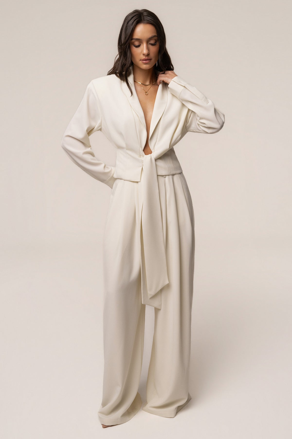 Cream Estate Pleated Trouser