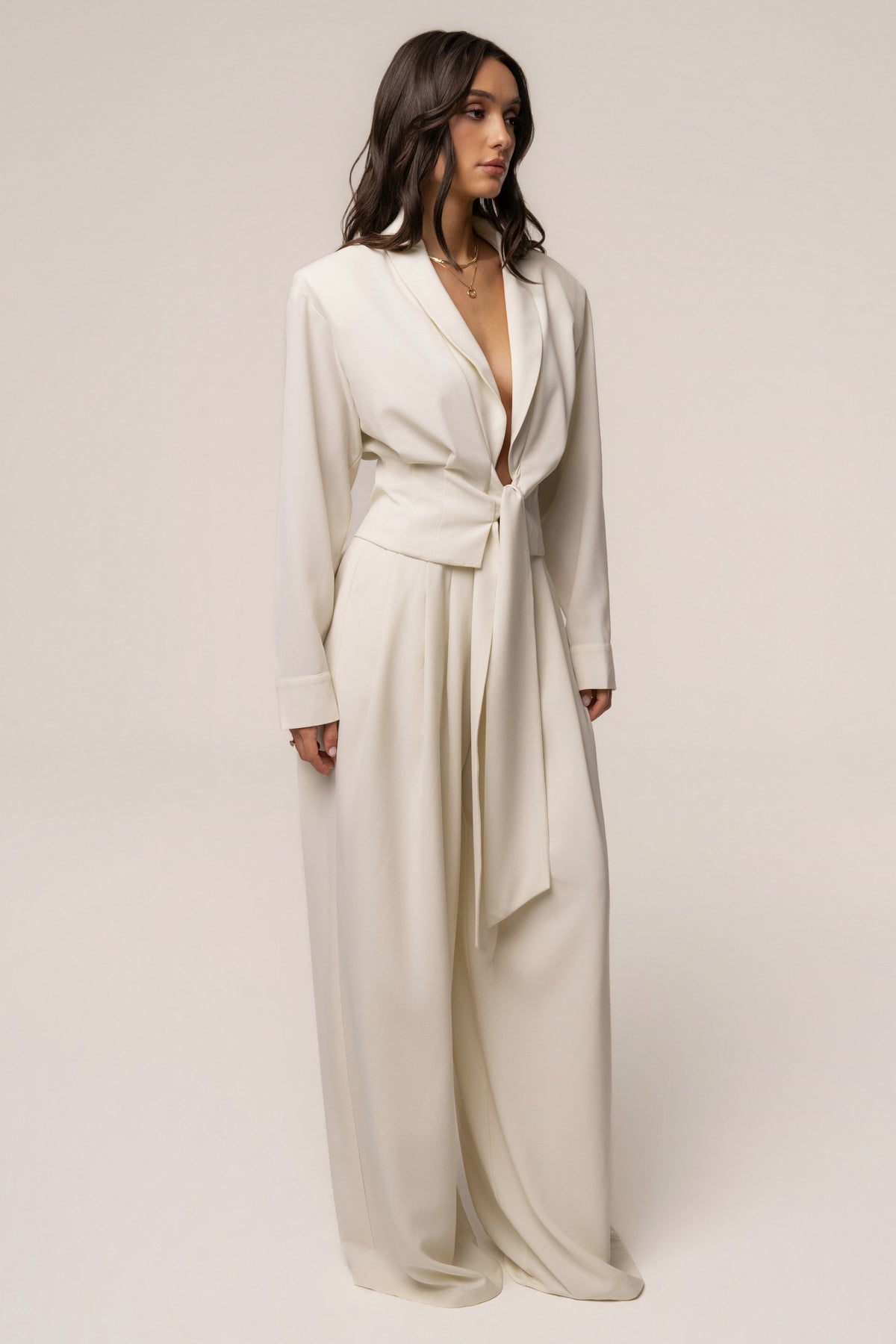 Cream Estate Pleated Trouser