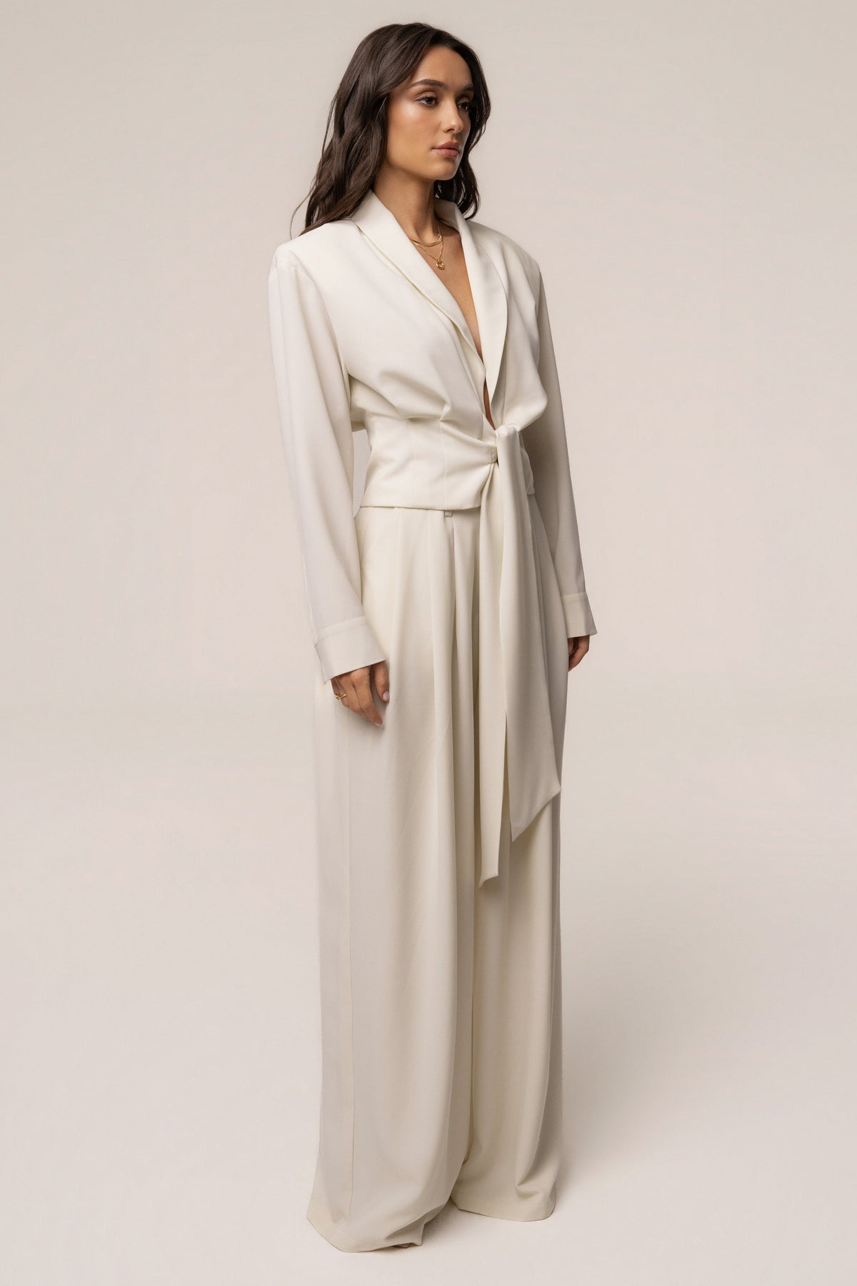 Cream Estate Pleated Trouser