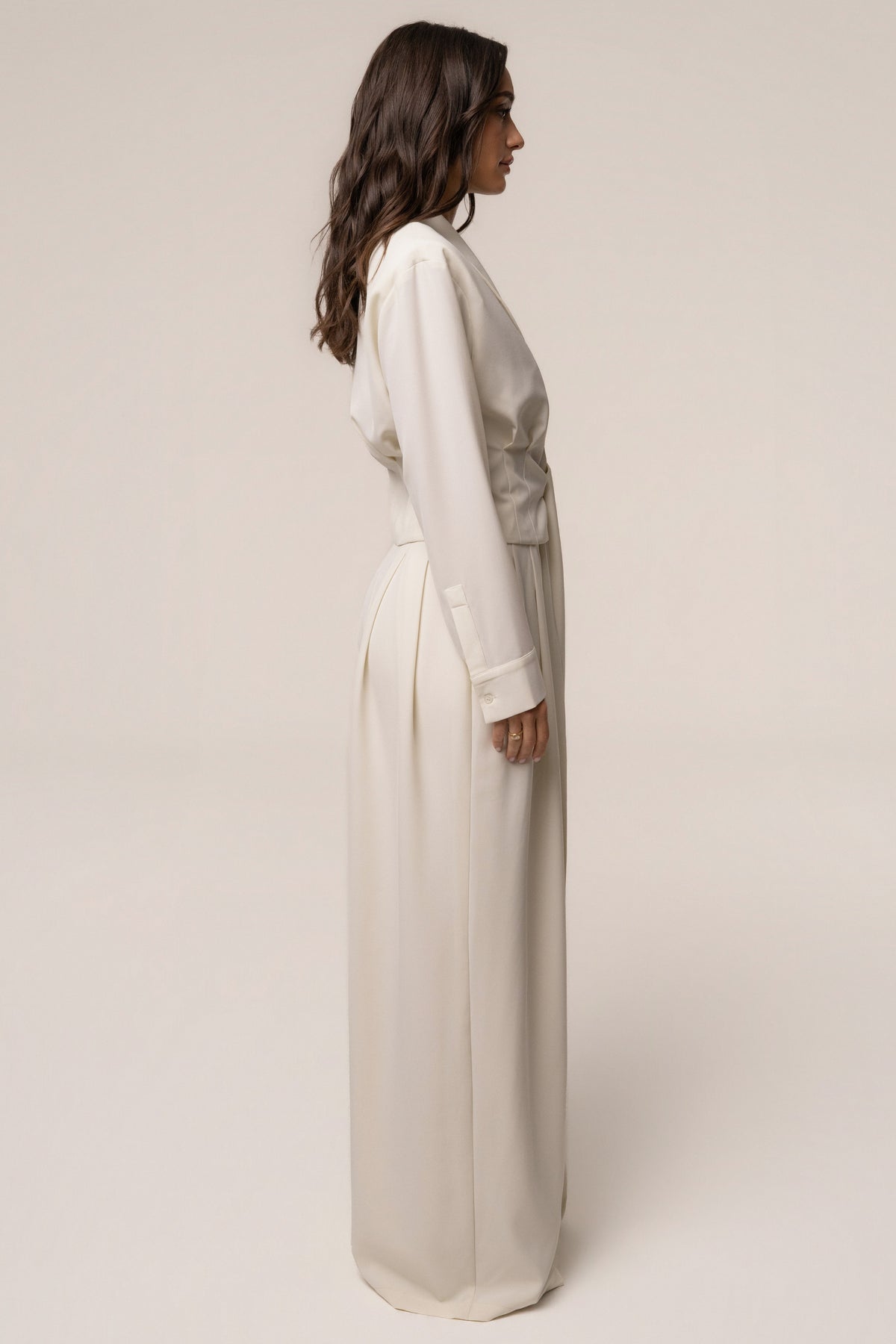 Cream Estate Pleated Trouser