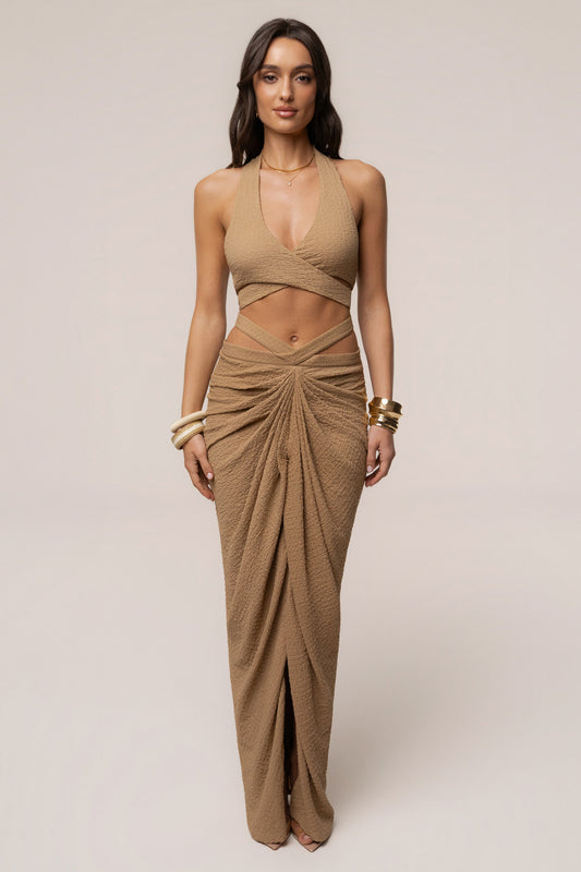 Beige Cabana Slit Maxi Skirt