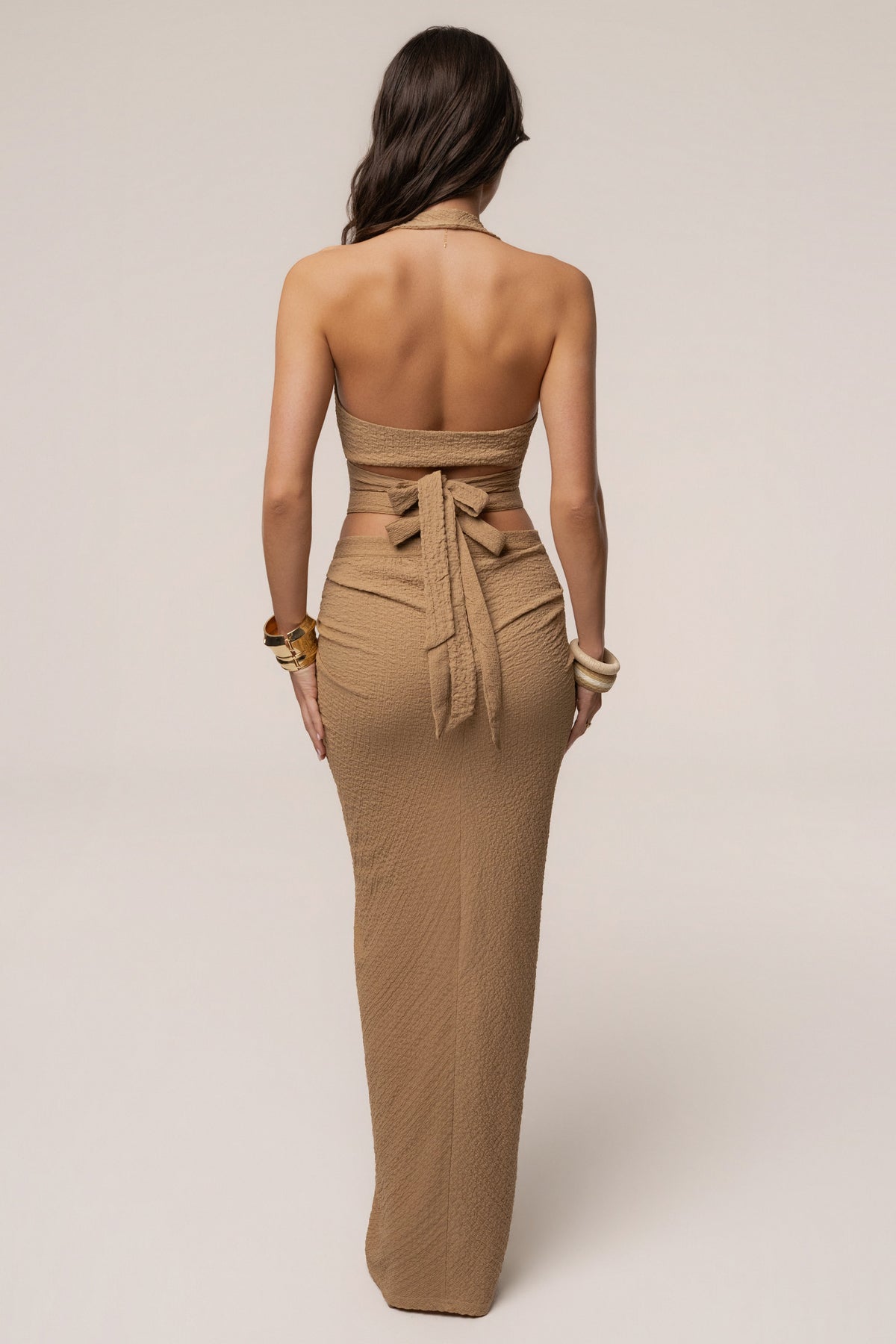 Beige Cabana Slit Maxi Skirt