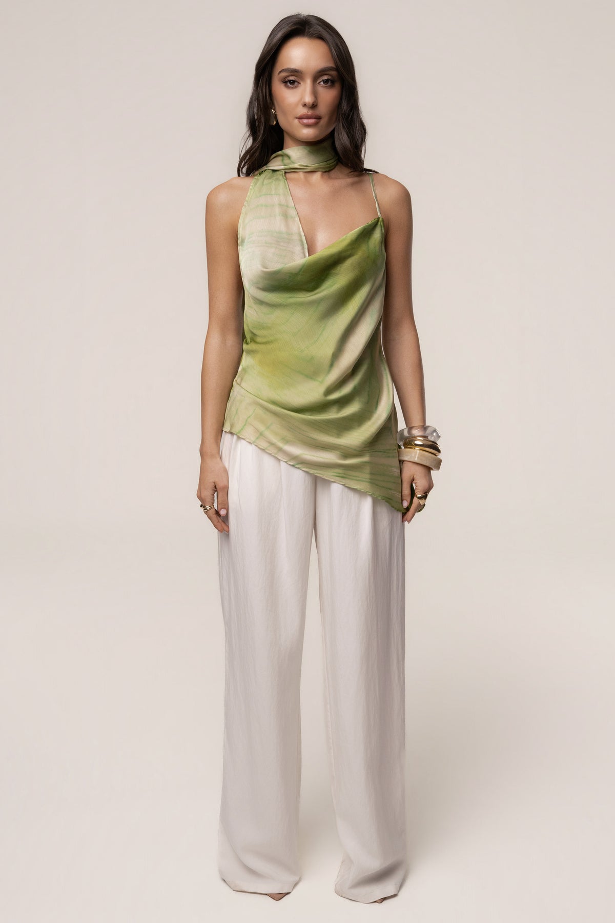 Green Print Selene Asymmetrical Top