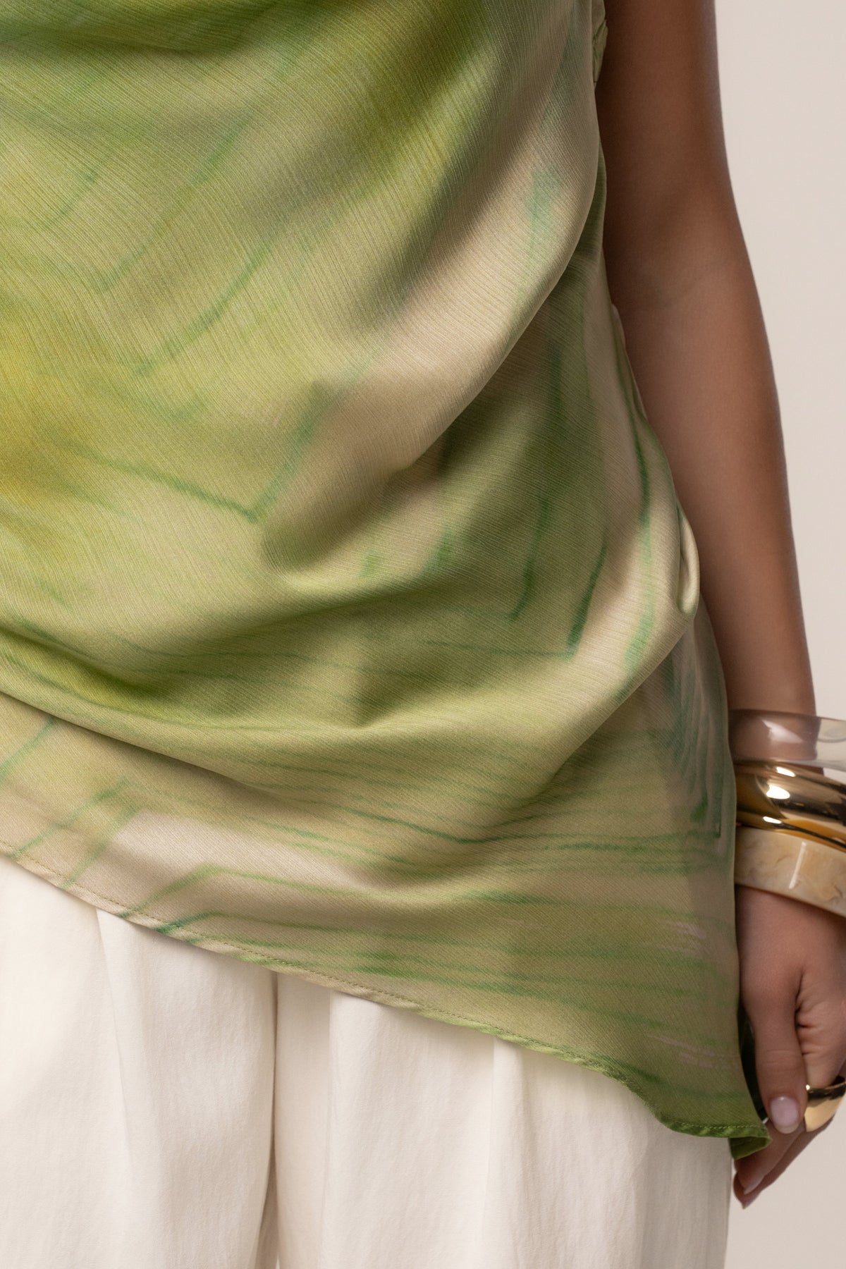 Green Print Selene Asymmetrical Top