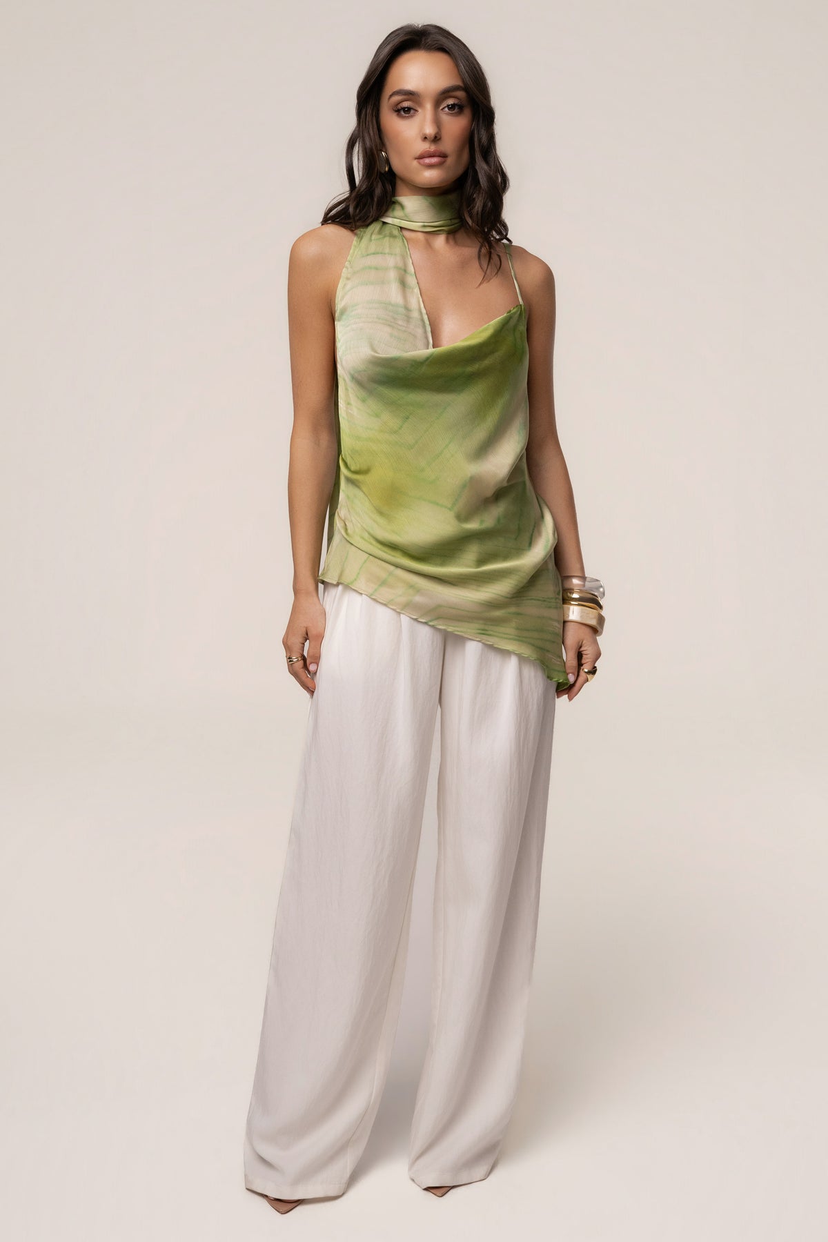 Green Print Selene Asymmetrical Top
