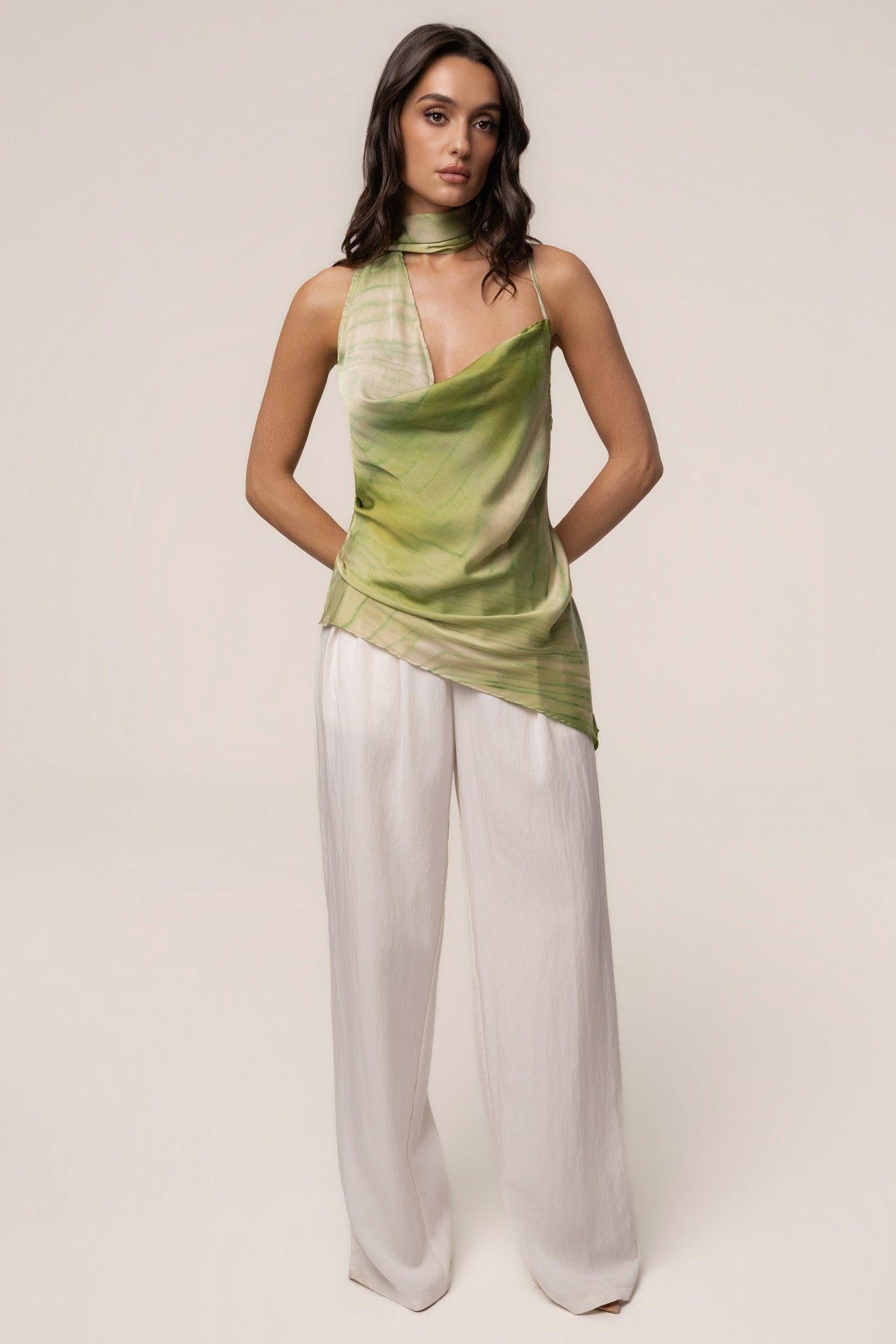 Green Print Selene Asymmetrical Top