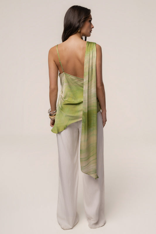 Green Print Selene Asymmetrical Top