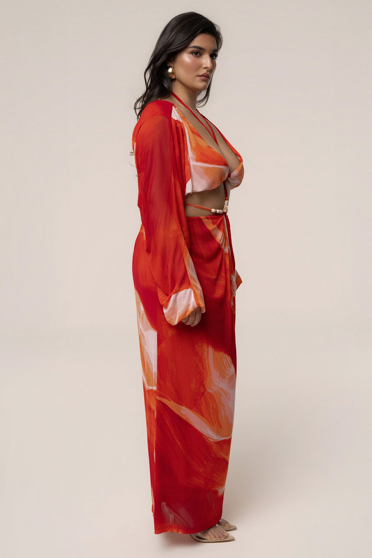 Sunset Red Selene Draped Top