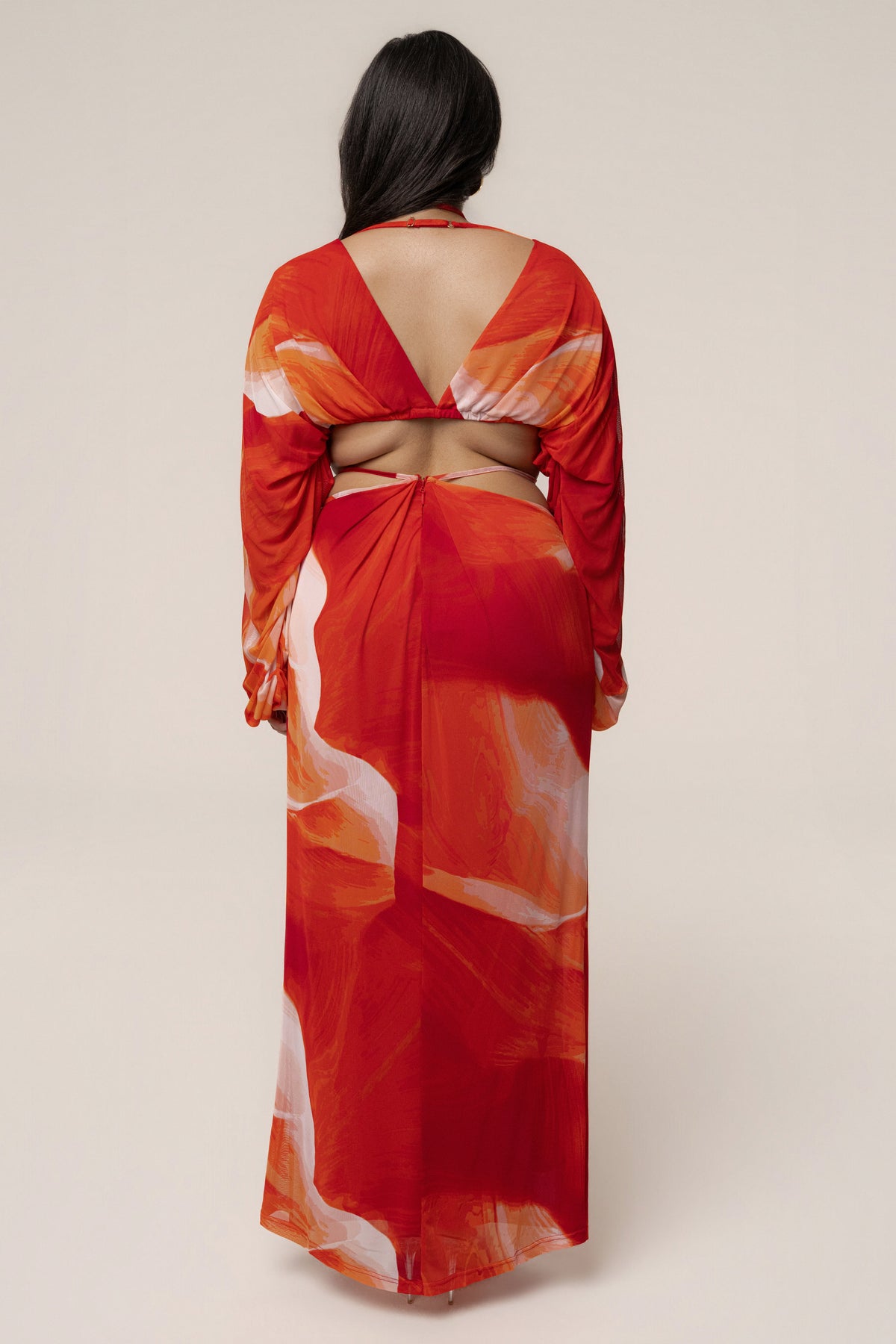 Sunset Red Hera Draped Maxi Skirt